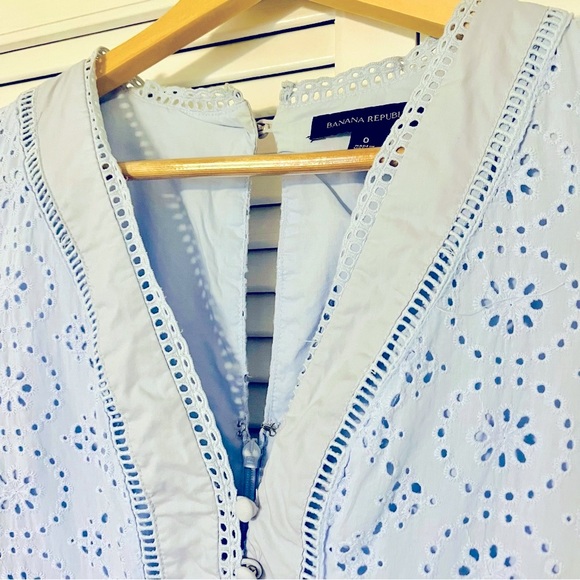Banana Republic Light Blue Eyelet Long Sleeve Dress - Picture 6 of 13